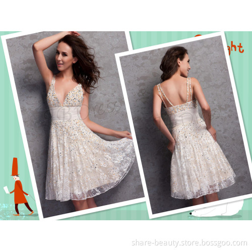New Year V Neck Mini Backless Appliques Organza Cocktail Dresses